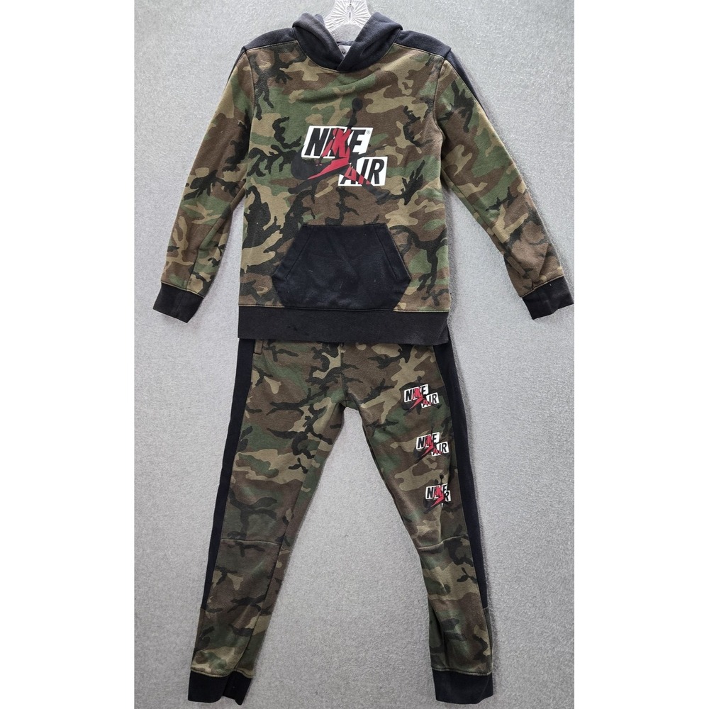 Jordan Boys Sweats Set Hoodie Pants Large Camo Logo Embroidery Pullover READ